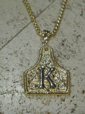 LETTER K GOLD PLATED CATTLE TAG NECKLACE